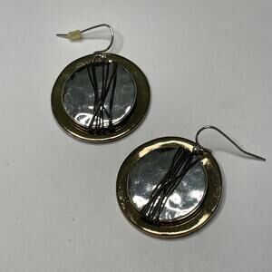 Chico's pierced dangle earrings mixed metals hammered signed costume jewelry